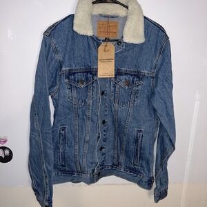 New Lucky‎ Brand Jean Jacket Trucker Denim Women Size M Warm & Wooly MSRP $ 99